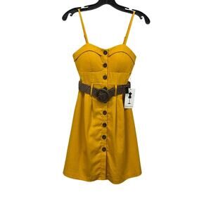 Purple Snow Sun Dress Womens Size S Mustard Yellow Corset Style Button Up Belted